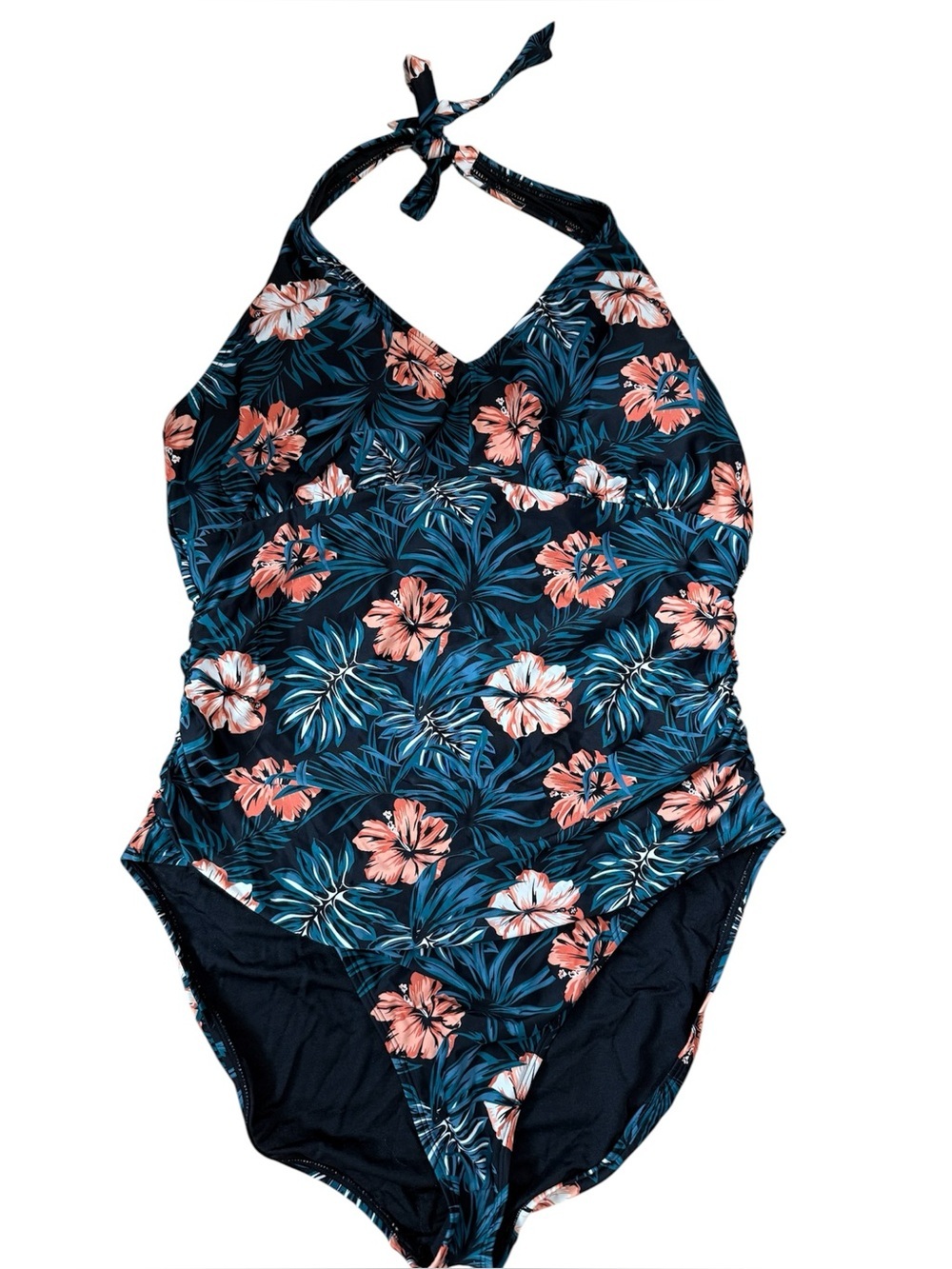 LOLE Women’s Floral Halter One-Piece Swimsuit Green Coral Size 14 NWT